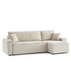 Zola - Canapé D'Angle Convertible Et Réversible 4 Places - Velours Côtelé Beige