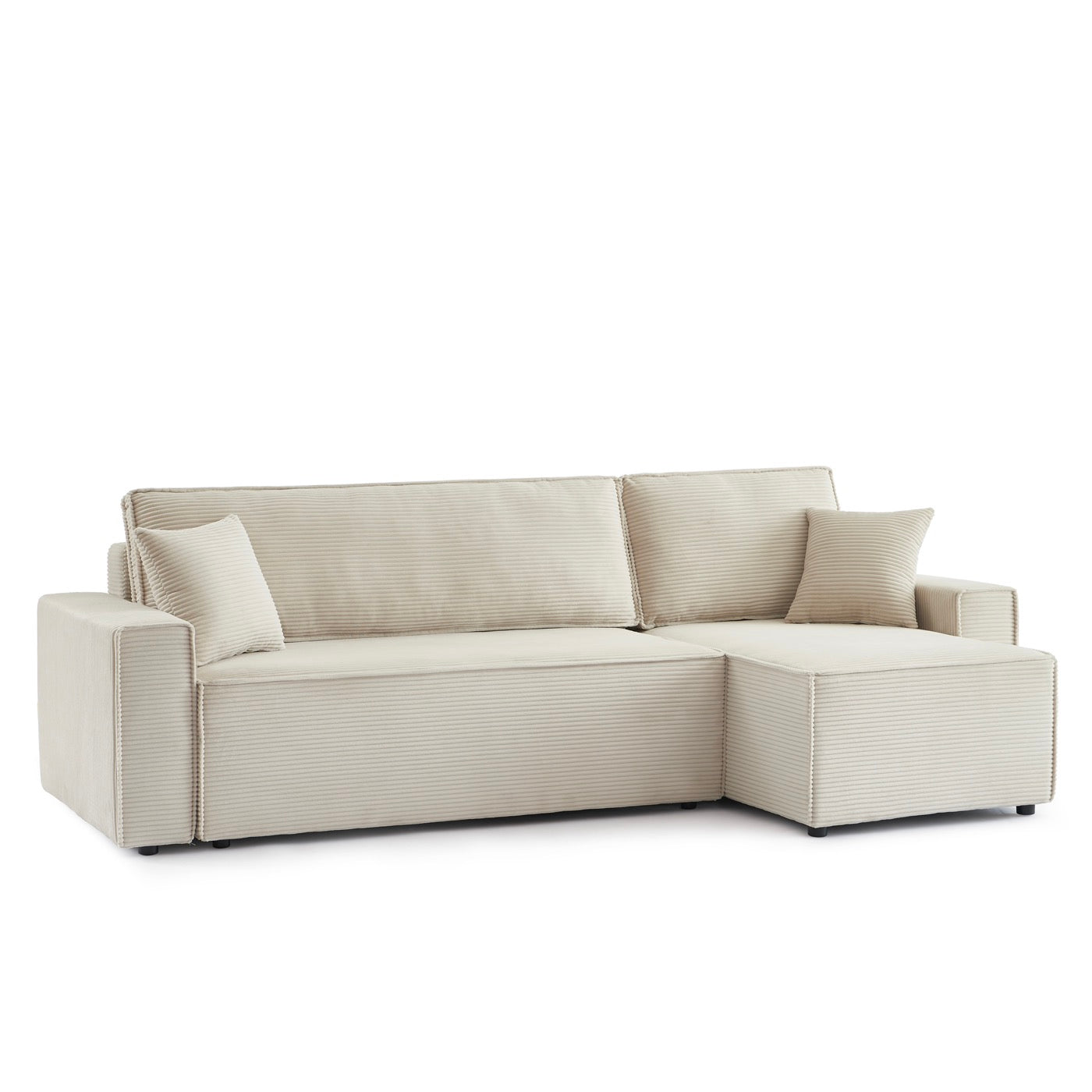 Zola - Canapé D'Angle Convertible Et Réversible 4 Places - Velours Côtelé Beige