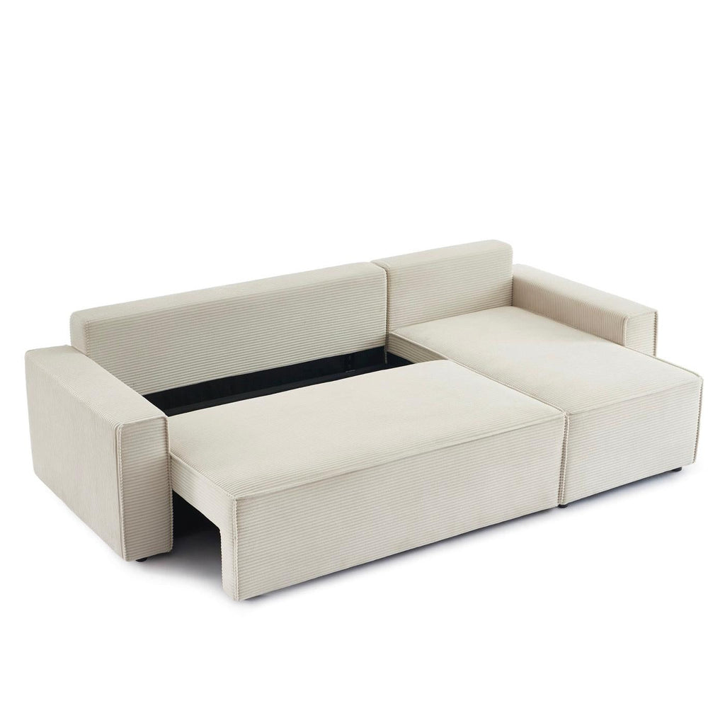 Zola - Canapé D'Angle Convertible Et Réversible 4 Places - Velours Côtelé Beige