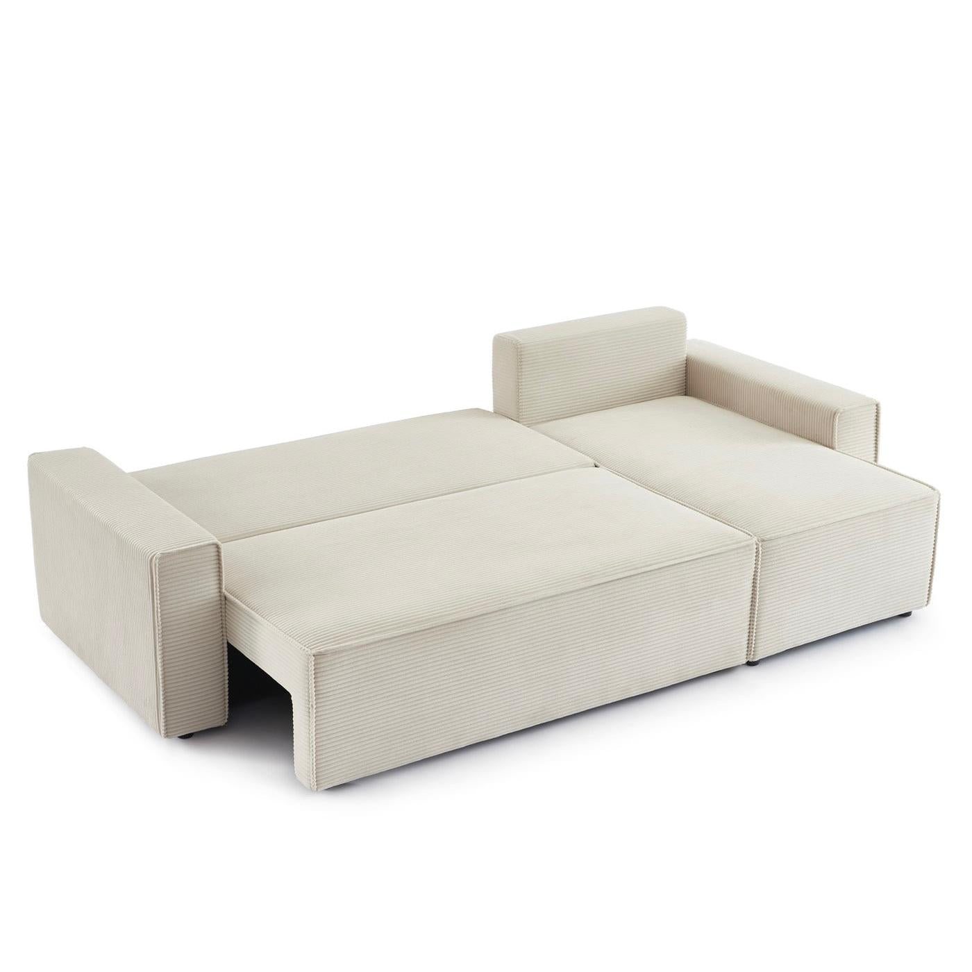 Zola - Canapé D'Angle Convertible Et Réversible 4 Places - Velours Côtelé Beige