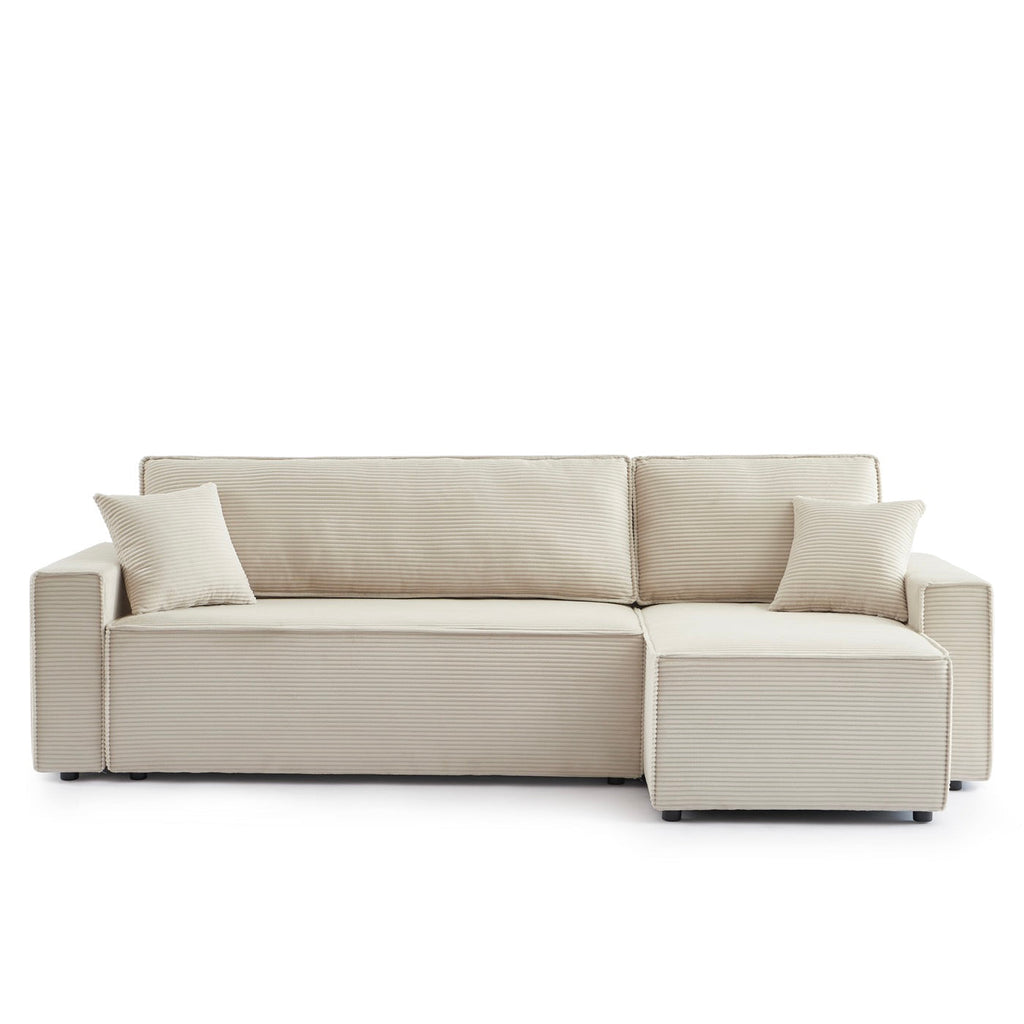 Zola - Canapé D'Angle Convertible Et Réversible 4 Places - Velours Côtelé Beige