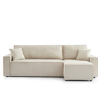 Zola - Canapé D'Angle Convertible Et Réversible 4 Places - Velours Côtelé Beige