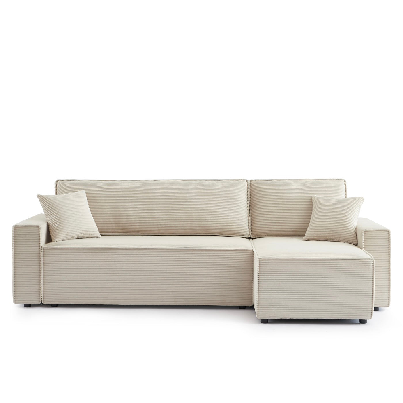 Zola - Canapé D'Angle Convertible Et Réversible 4 Places - Velours Côtelé Beige