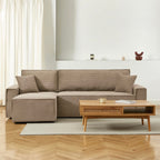 Zola - Canapé D'Angle Convertible Et Réversible 4 Places - Velours Côtelé Taupe