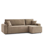 Zola - Canapé D'Angle Convertible Et Réversible 4 Places - Velours Côtelé Taupe