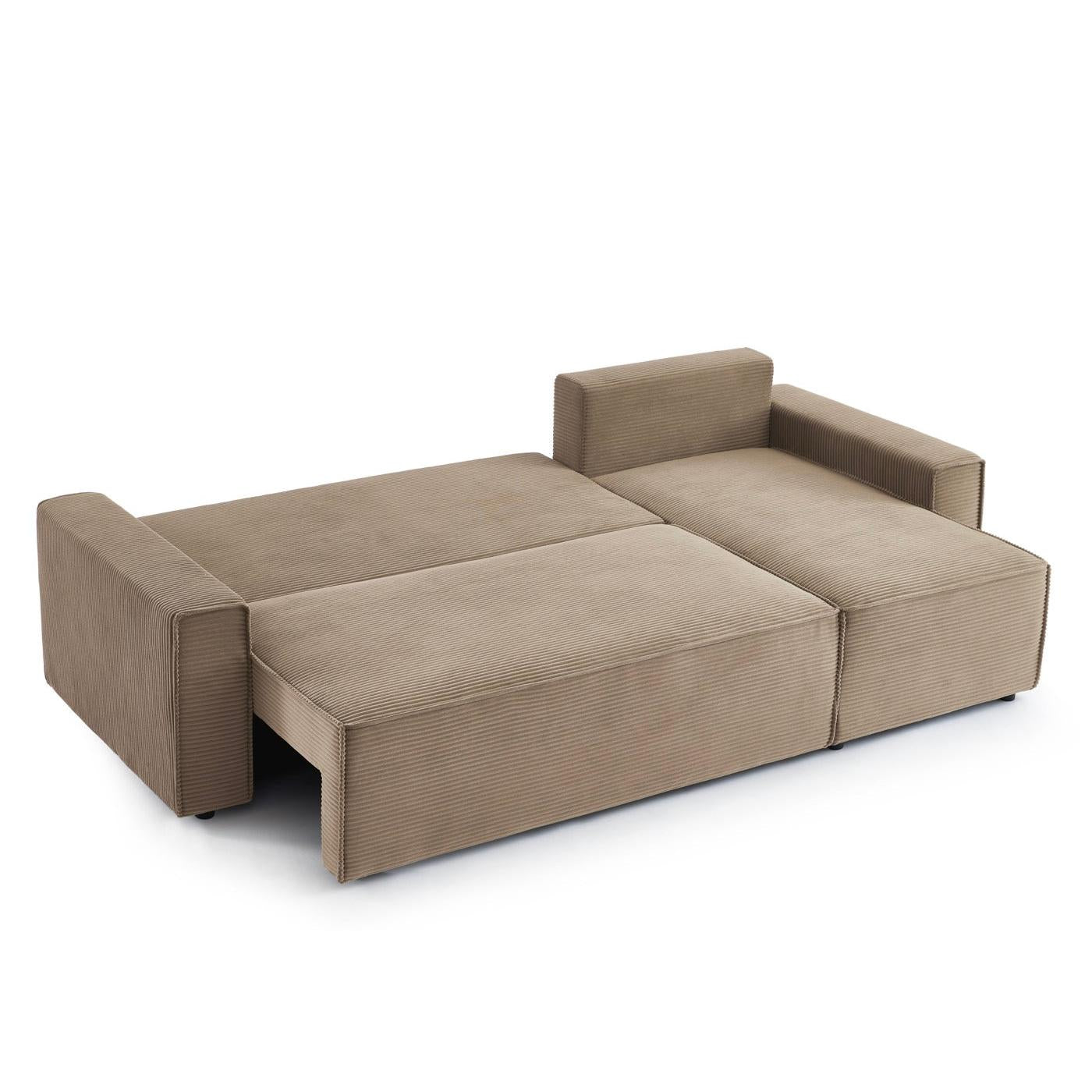 Zola - Canapé D'Angle Convertible Et Réversible 4 Places - Velours Côtelé Taupe