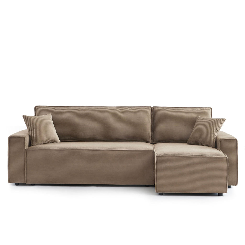 Zola - Canapé D'Angle Convertible Et Réversible 4 Places - Velours Côtelé Taupe