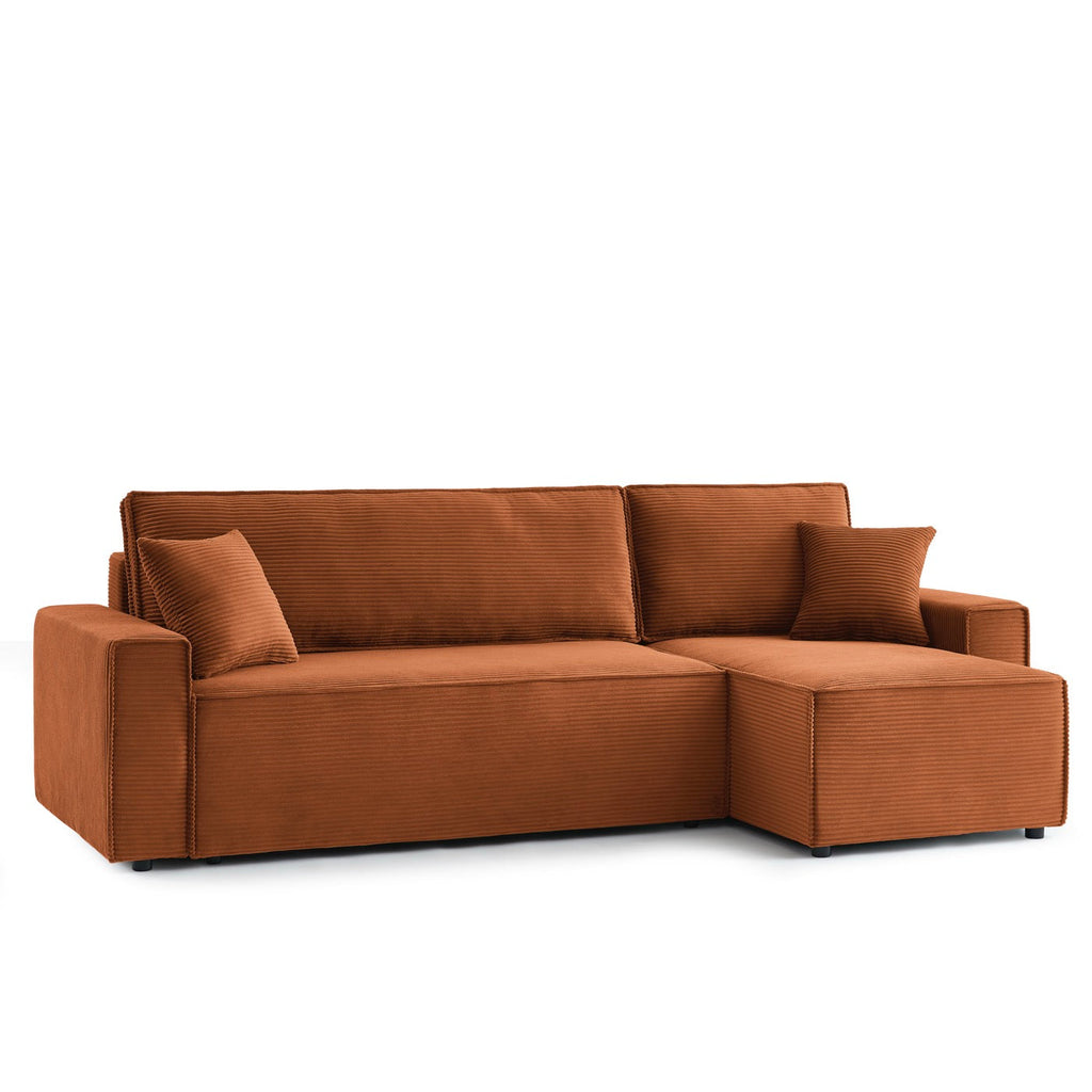 Zola - Canapé D'Angle Convertible Et Réversible 4 Places - Velours Côtelé Terracotta