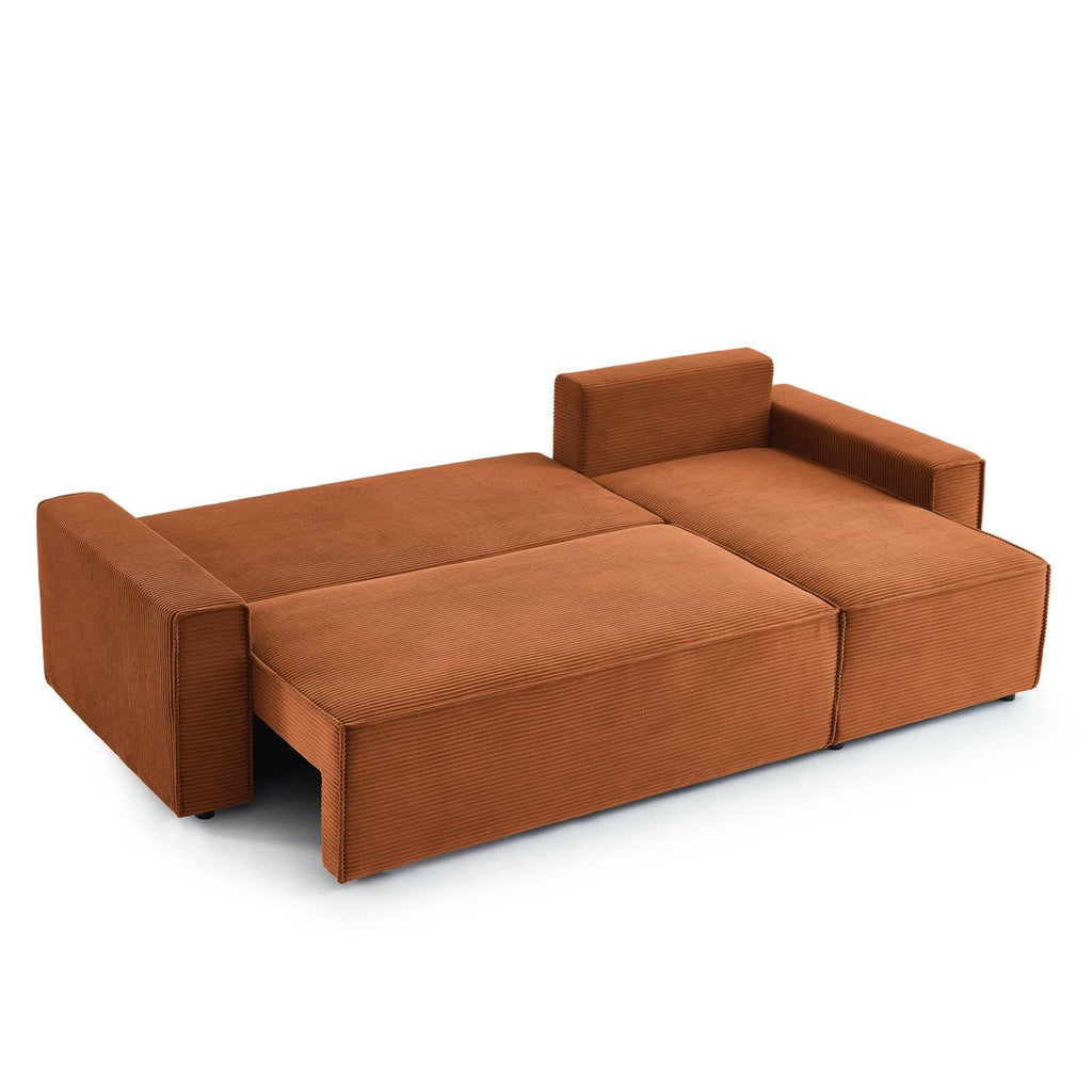 Zola - Canapé D'Angle Convertible Et Réversible 4 Places - Velours Côtelé Terracotta