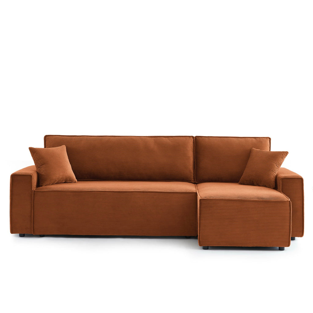 Zola - Canapé D'Angle Convertible Et Réversible 4 Places - Velours Côtelé Terracotta