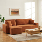 Zola - Canapé D'Angle Convertible Et Réversible 4 Places - Velours Côtelé Terracotta