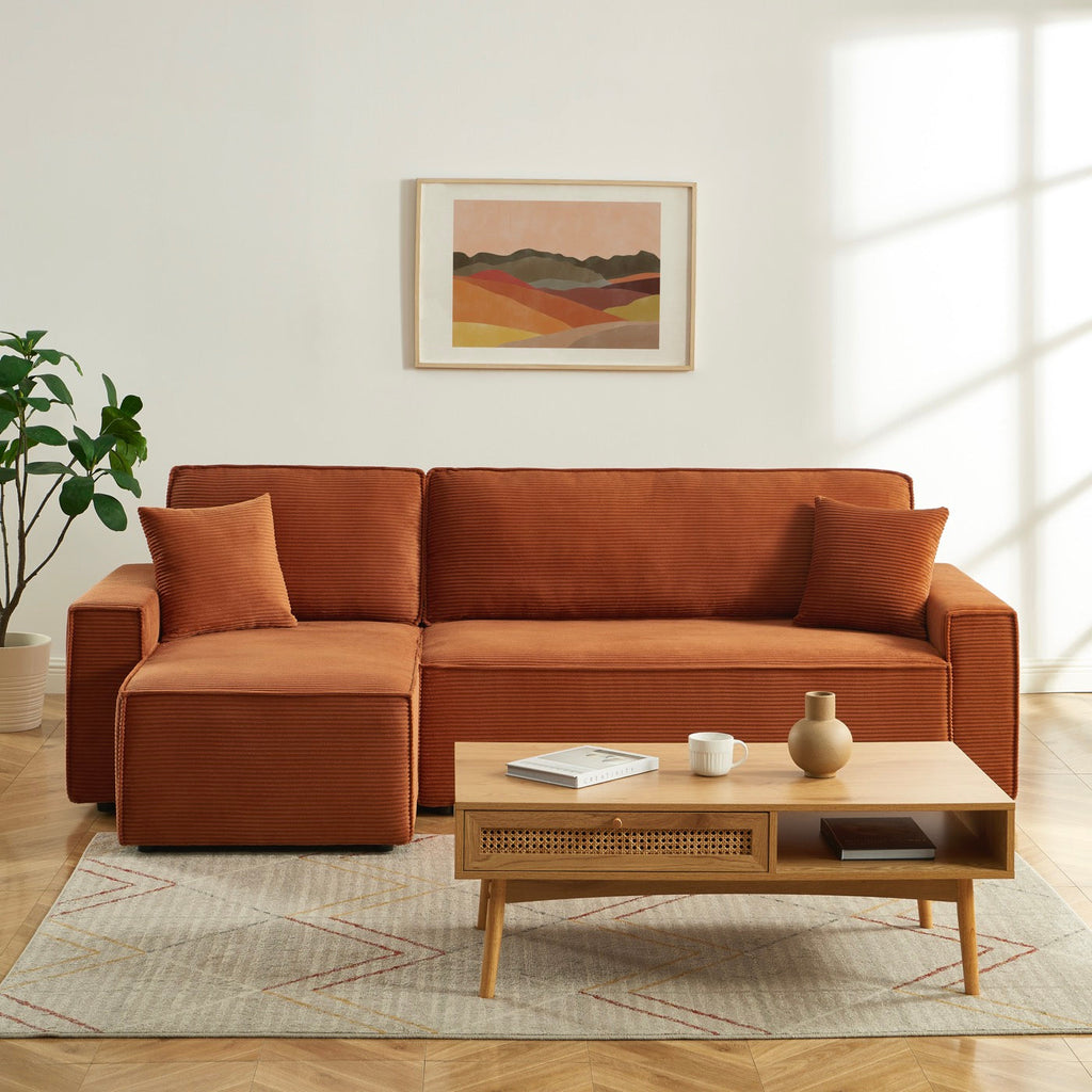 Zola - Canapé D'Angle Convertible Et Réversible 4 Places - Velours Côtelé Terracotta
