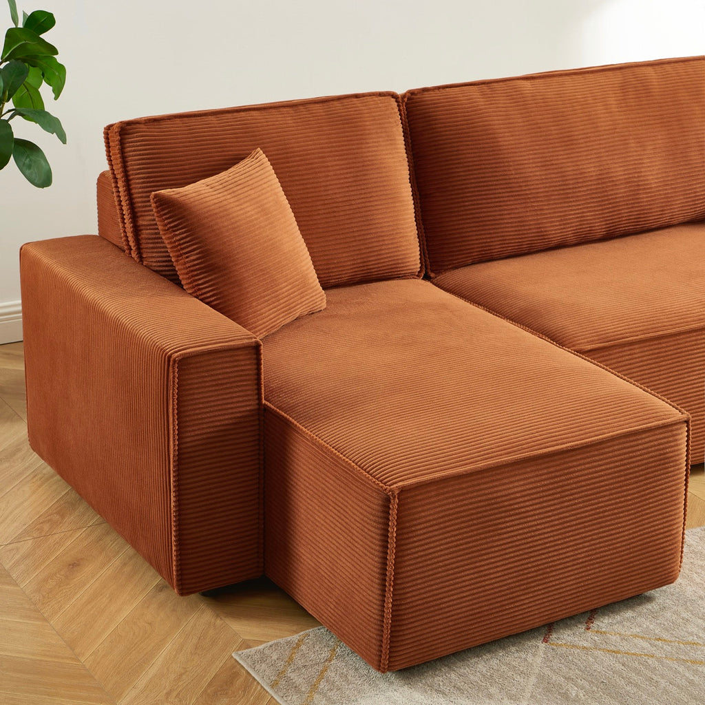 Zola - Canapé D'Angle Convertible Et Réversible 4 Places - Velours Côtelé Terracotta