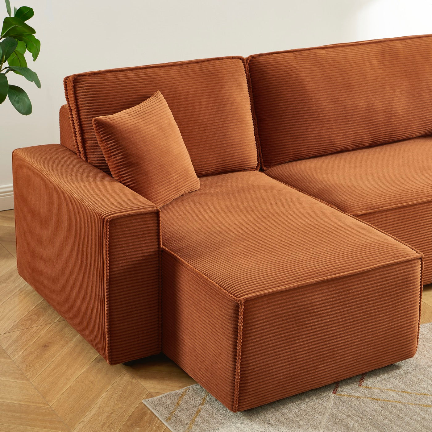 Zola - Canapé D'Angle Convertible Et Réversible 4 Places - Velours Côtelé Terracotta