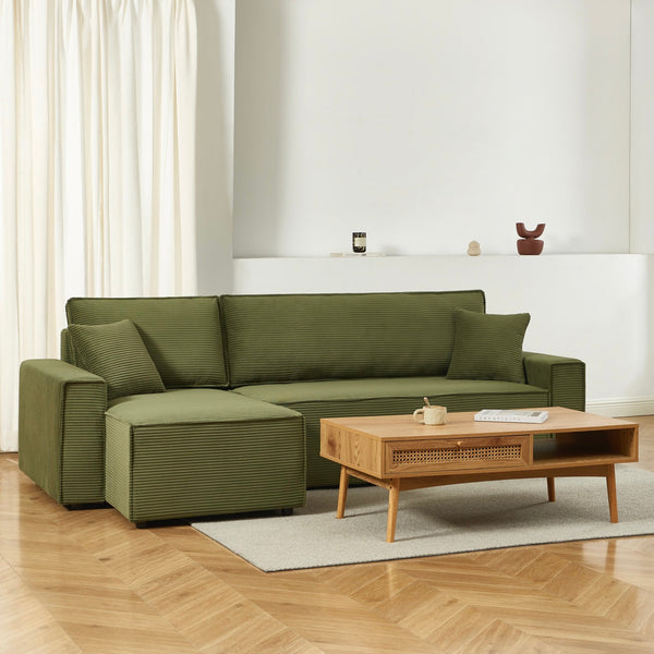 Zola - Canapé D'Angle Convertible Et Réversible 4 Places - Velours Côtelé Vert