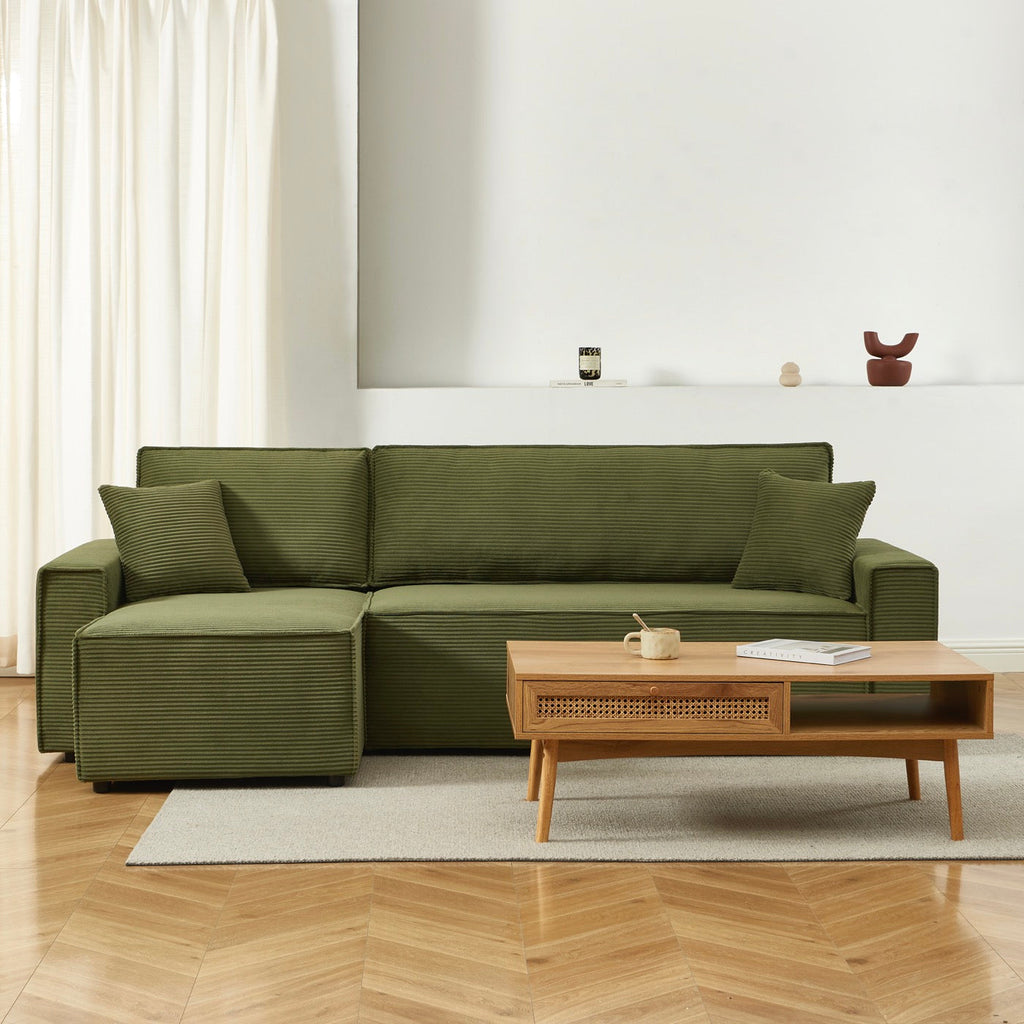 Zola - Canapé D'Angle Convertible Et Réversible 4 Places - Velours Côtelé Vert