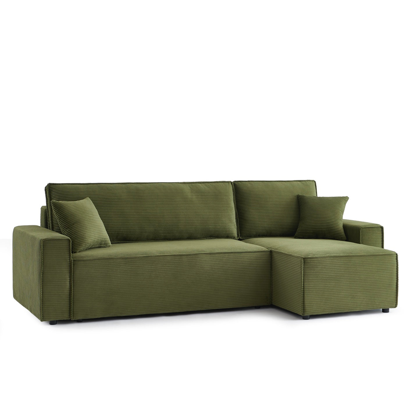 Zola - Canapé D'Angle Convertible Et Réversible 4 Places - Velours Côtelé Vert