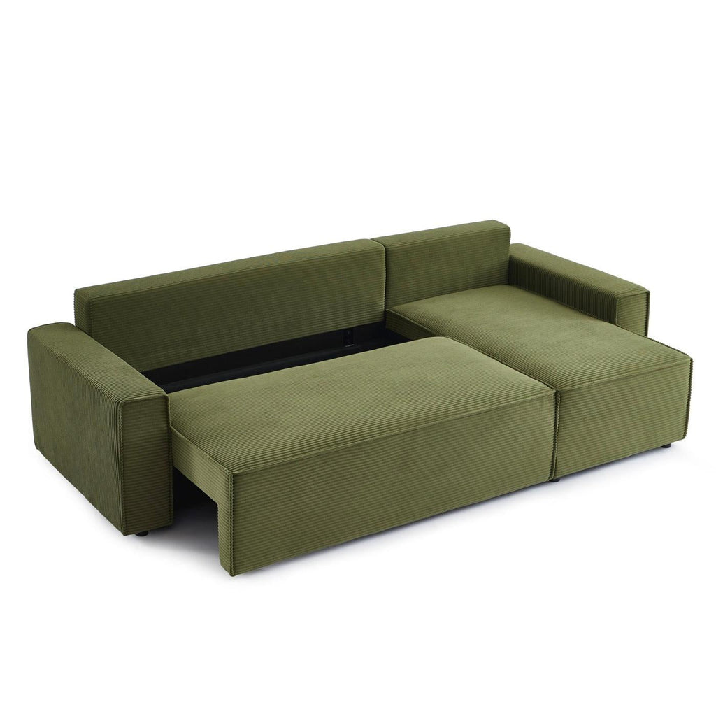 Zola - Canapé D'Angle Convertible Et Réversible 4 Places - Velours Côtelé Vert