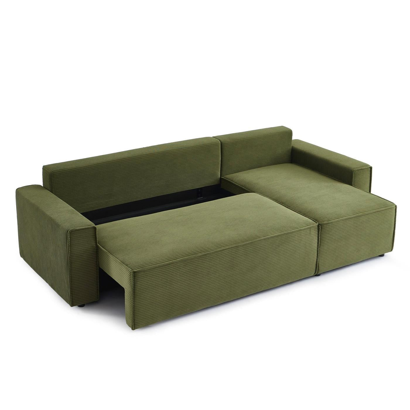Zola - Canapé D'Angle Convertible Et Réversible 4 Places - Velours Côtelé Vert