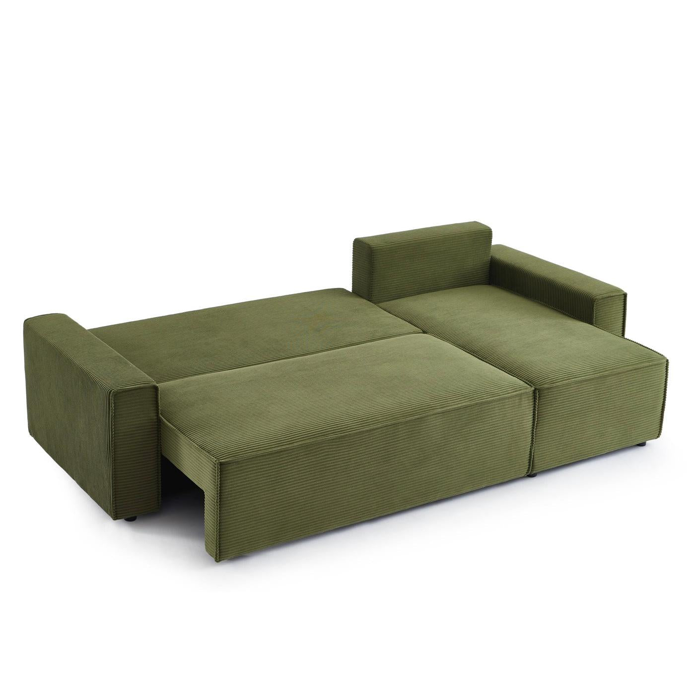 Zola - Canapé D'Angle Convertible Et Réversible 4 Places - Velours Côtelé Vert