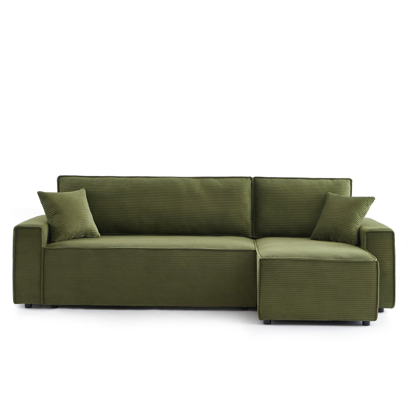 Zola - Canapé D'Angle Convertible Et Réversible 4 Places - Velours Côtelé Vert