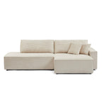 Zola - Canapé D'Angle Droit Ouvert Convertible 4 Places - Velours Cotelé Beige