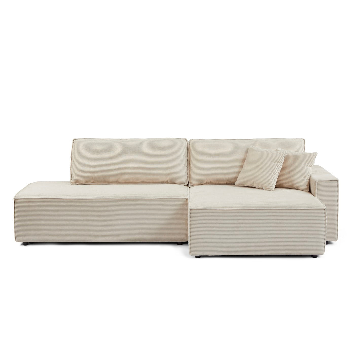 Zola - Canapé D'Angle Droit Ouvert Convertible 4 Places - Velours Cotelé Beige