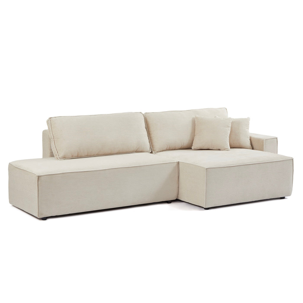 Zola - Canapé D'Angle Droit Ouvert Convertible 4 Places - Velours Cotelé Beige