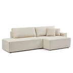 Zola - Canapé D'Angle Droit Ouvert Convertible 4 Places - Velours Cotelé Beige