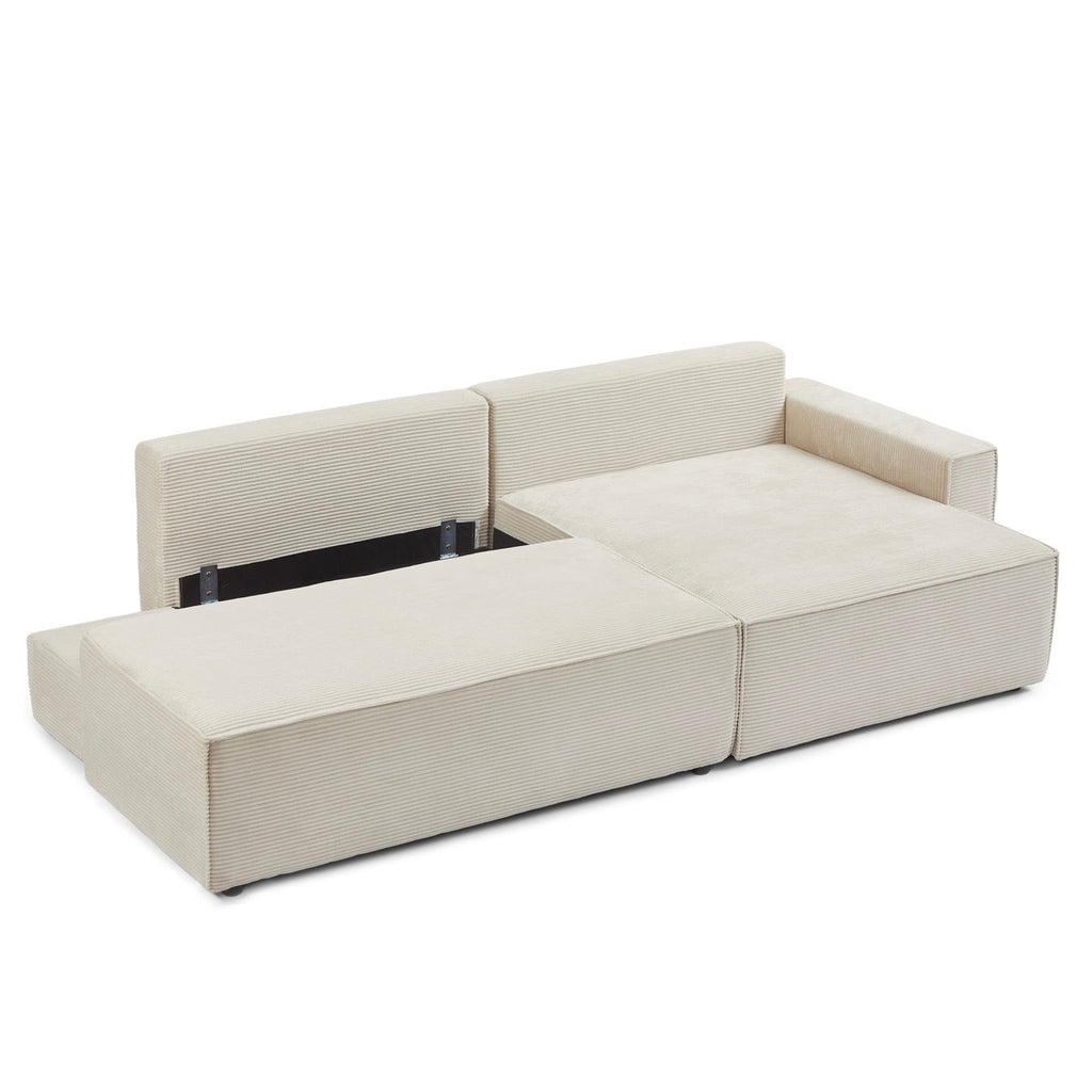 Zola - Canapé D'Angle Droit Ouvert Convertible 4 Places - Velours Cotelé Beige