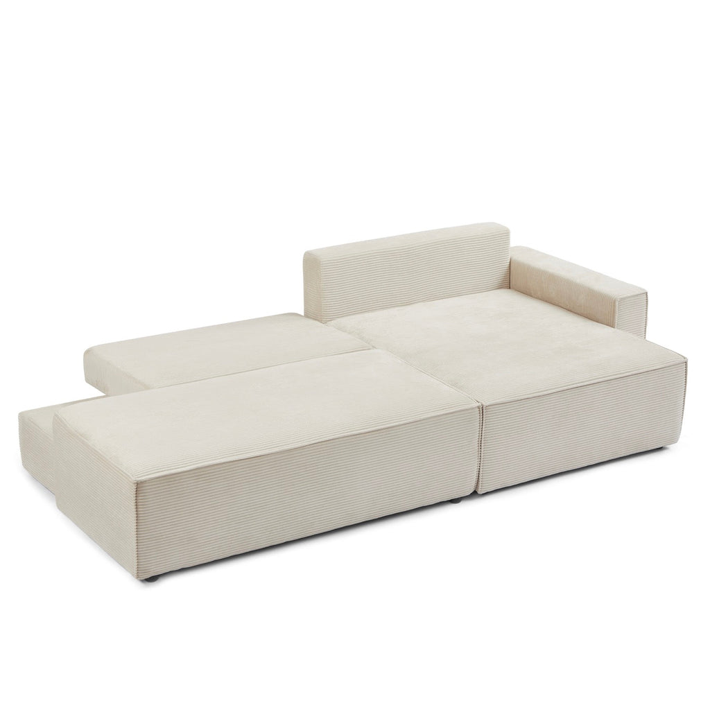 Zola - Canapé D'Angle Droit Ouvert Convertible 4 Places - Velours Cotelé Beige