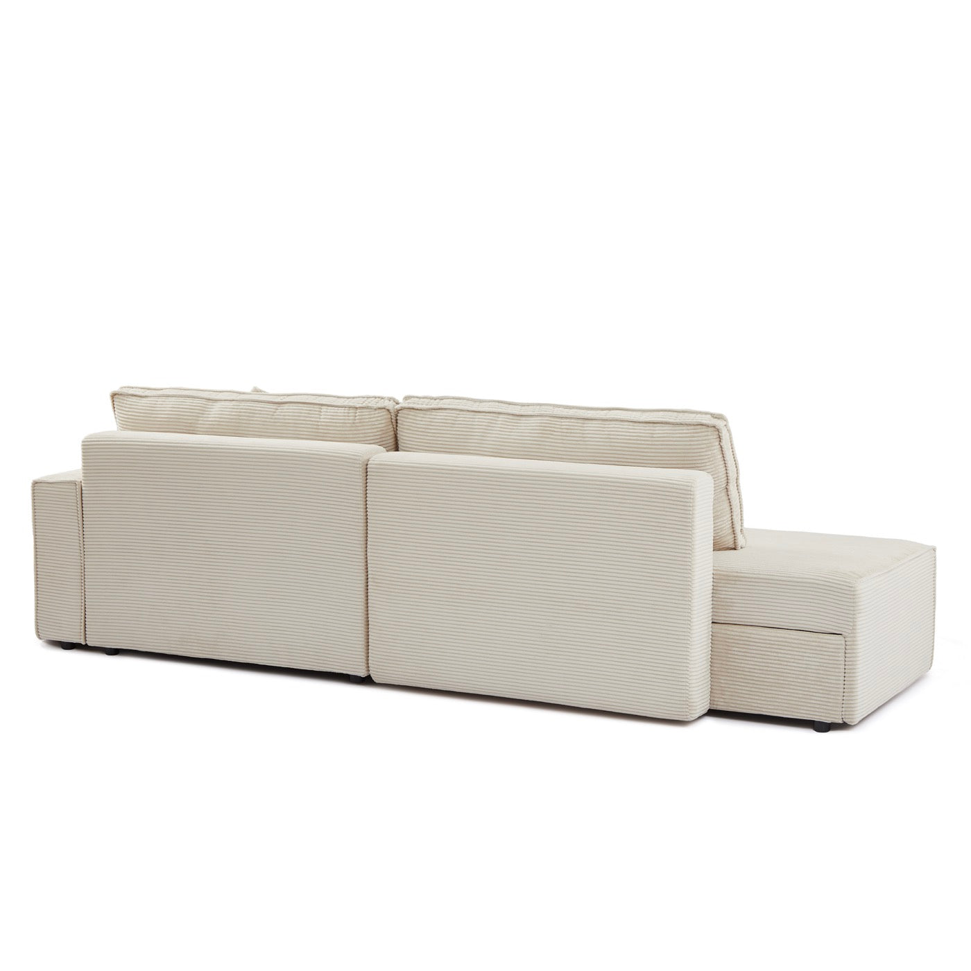 Zola - Canapé D'Angle Droit Ouvert Convertible 4 Places - Velours Cotelé Beige