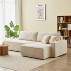 Zola - Canapé D'Angle Droit Ouvert Convertible 4 Places - Velours Cotelé Beige