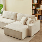 Zola - Canapé D'Angle Droit Ouvert Convertible 4 Places - Velours Cotelé Beige