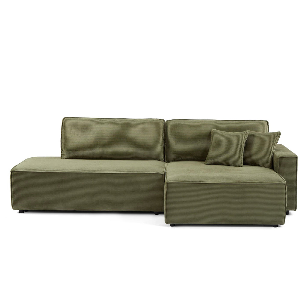 Zola - Canapé D'Angle Droit Ouvert Convertible 4 Places - Velours Cotelé Vert