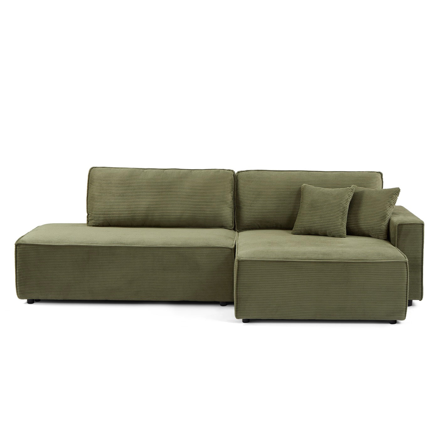 Zola - Canapé D'Angle Droit Ouvert Convertible 4 Places - Velours Cotelé Vert