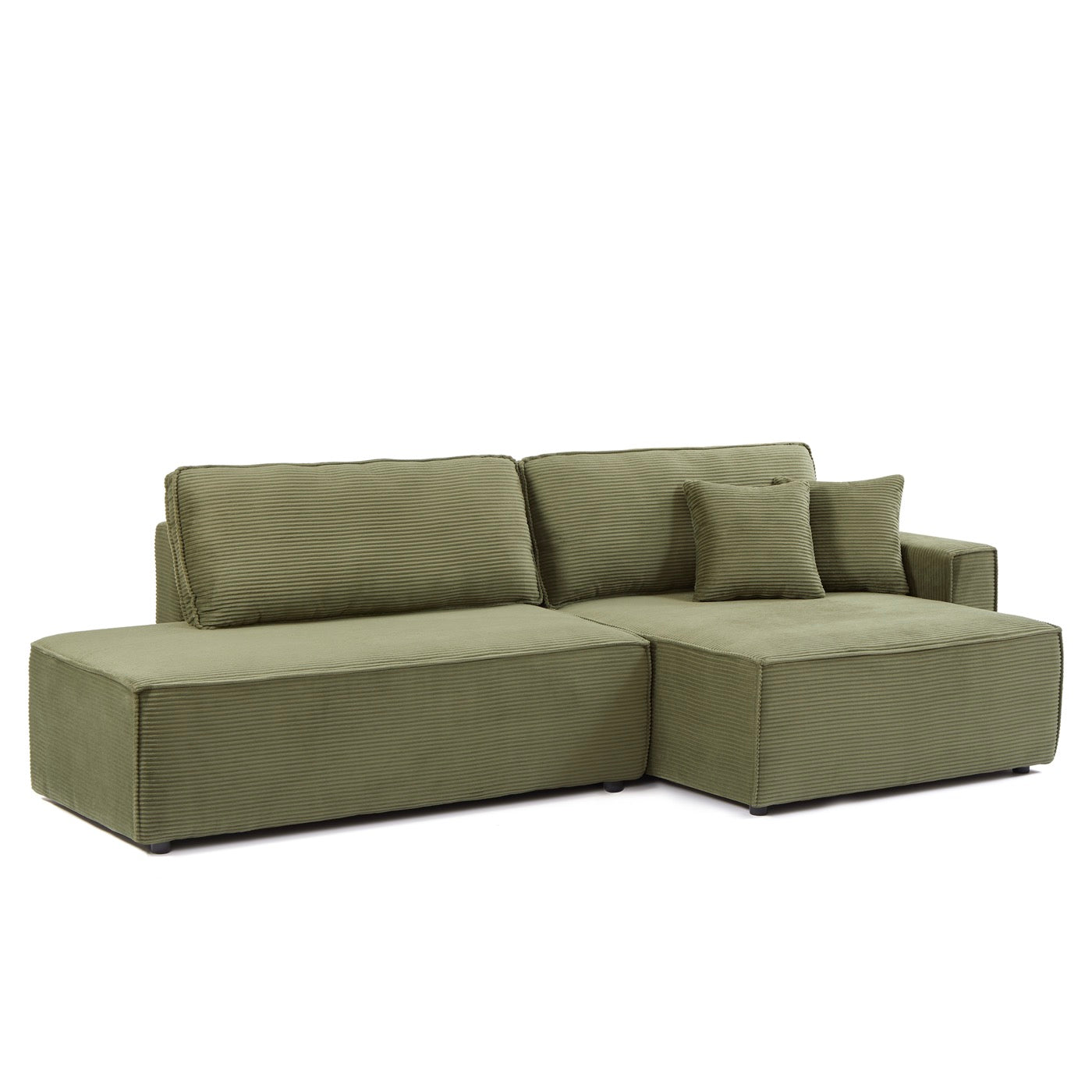 Zola - Canapé D'Angle Droit Ouvert Convertible 4 Places - Velours Cotelé Vert