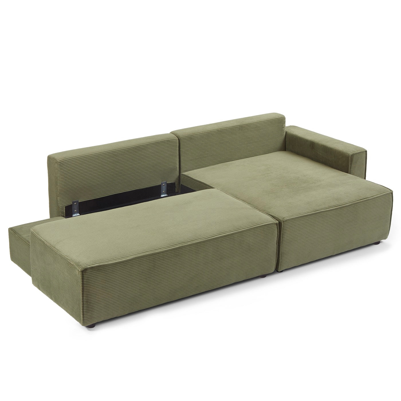 Zola - Canapé D'Angle Droit Ouvert Convertible 4 Places - Velours Cotelé Vert