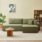 Zola - Canapé D'Angle Droit Ouvert Convertible 4 Places - Velours Cotelé Vert