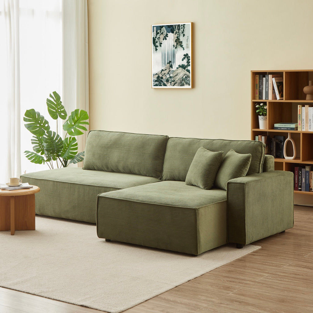 Zola - Canapé D'Angle Droit Ouvert Convertible 4 Places - Velours Cotelé Vert