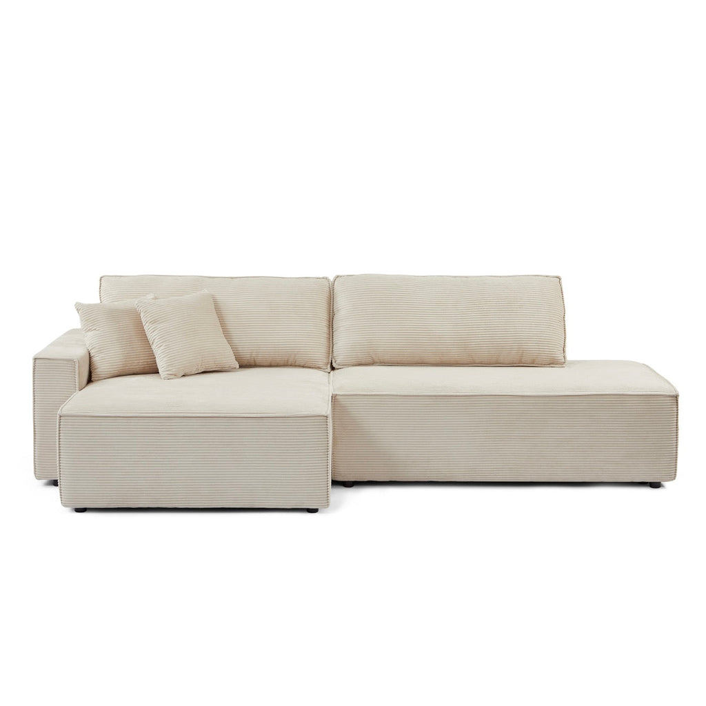 Zola - Canapé D'Angle Gauche Ouvert Convertible 4 Places - Velours Cotelé Beige