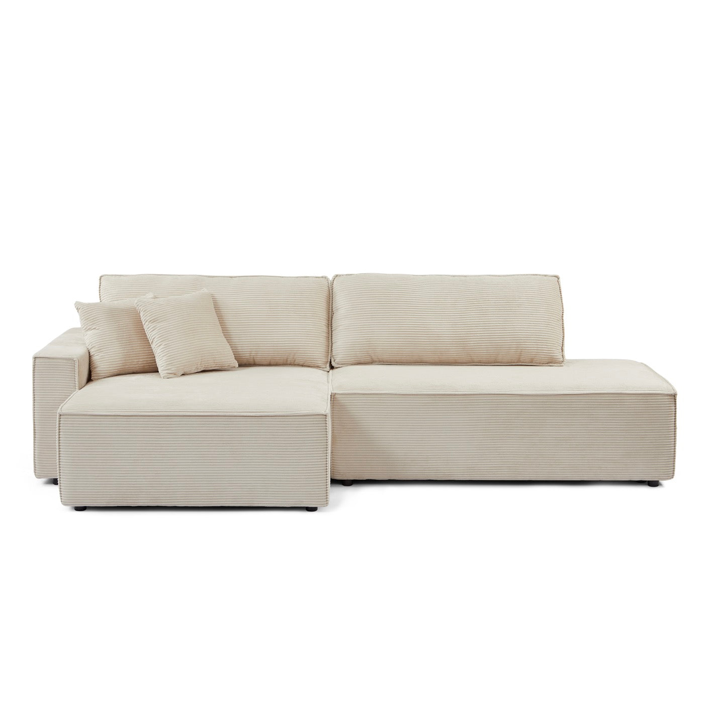 Zola - Canapé D'Angle Gauche Ouvert Convertible 4 Places - Velours Cotelé Beige