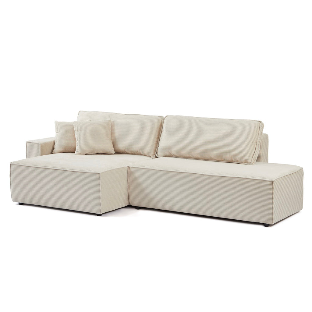 Zola - Canapé D'Angle Gauche Ouvert Convertible 4 Places - Velours Cotelé Beige
