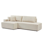 Zola - Canapé D'Angle Gauche Ouvert Convertible 4 Places - Velours Cotelé Beige
