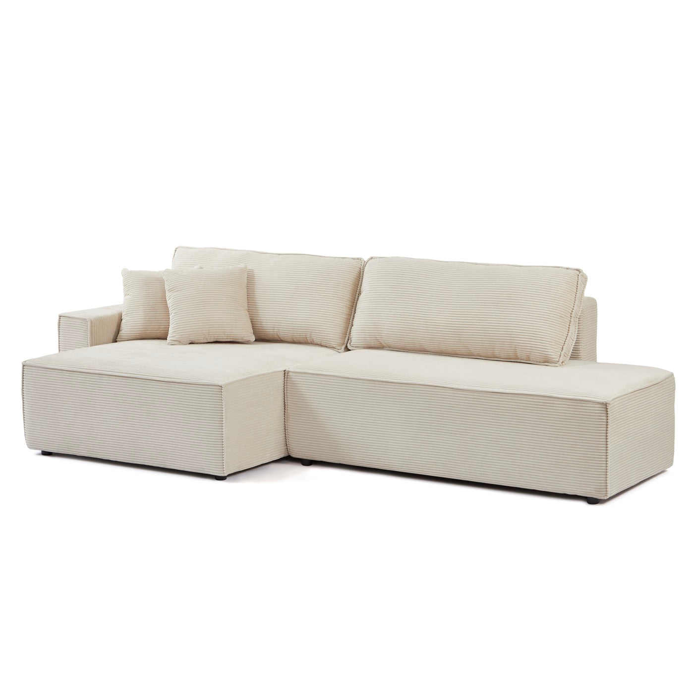 Zola - Canapé D'Angle Gauche Ouvert Convertible 4 Places - Velours Cotelé Beige