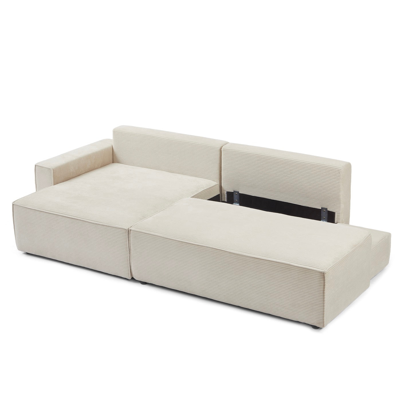 Zola - Canapé D'Angle Gauche Ouvert Convertible 4 Places - Velours Cotelé Beige