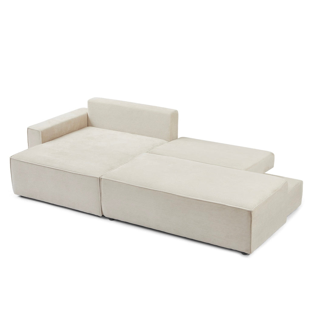 Zola - Canapé D'Angle Gauche Ouvert Convertible 4 Places - Velours Cotelé Beige