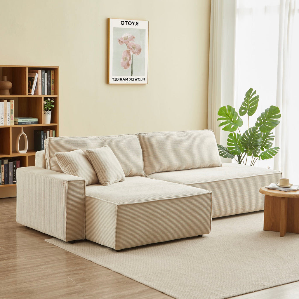 Zola - Canapé D'Angle Gauche Ouvert Convertible 4 Places - Velours Cotelé Beige