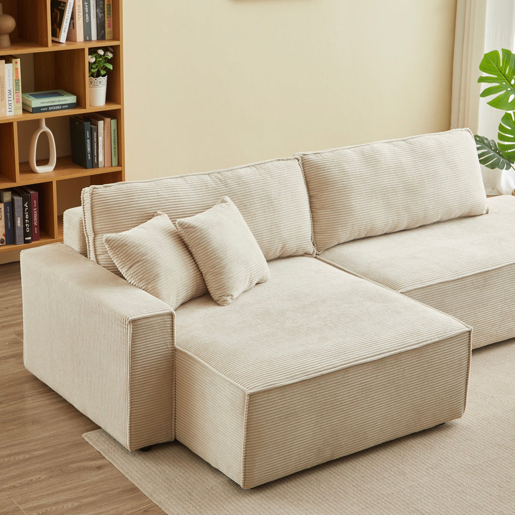 Zola - Canapé D'Angle Gauche Ouvert Convertible 4 Places - Velours Cotelé Beige