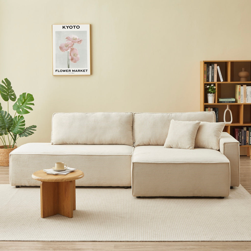 Zola - Canapé D'Angle Gauche Ouvert Convertible 4 Places - Velours Cotelé Beige